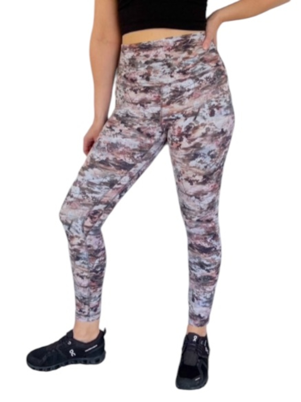 Lululemon purple gray camo forest print high rise full length leggings size 8